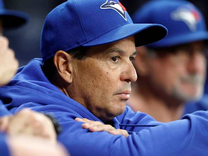 Sep 20, 2021; St. Petersburg, Florida, USA; Toronto Blue Jays manager Charlie Montoyo (25) looks on during the sixth inning against the Tampa Bay Rays at Tropicana Field.